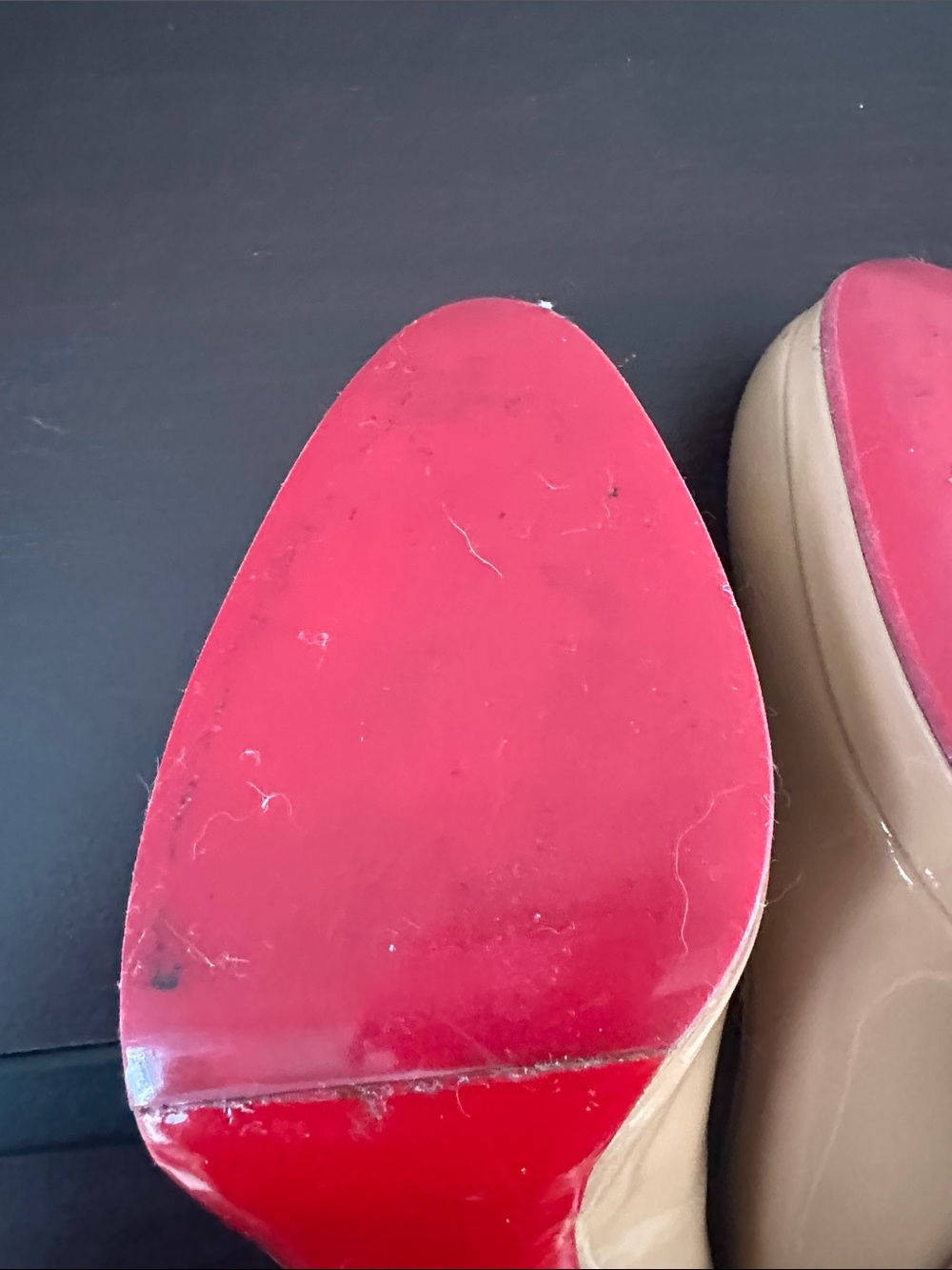 Christian Louboutin Nude Patent Platform Pumps with Red Soles - Picture 9 of 13